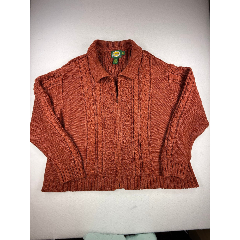 Cabela’s Cable Knit Cotton Quarter Zip Sweater Rust 2XL